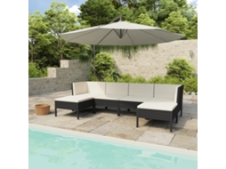 Vidaxl 6 Pcs Conjunto Lounge De Jardim C/ Almofadões Vime Pe Preto