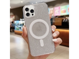 Capa Transparente Com Glitter Para Iphone 13 Pro Max - Acrílico - Magsafe - Prateada