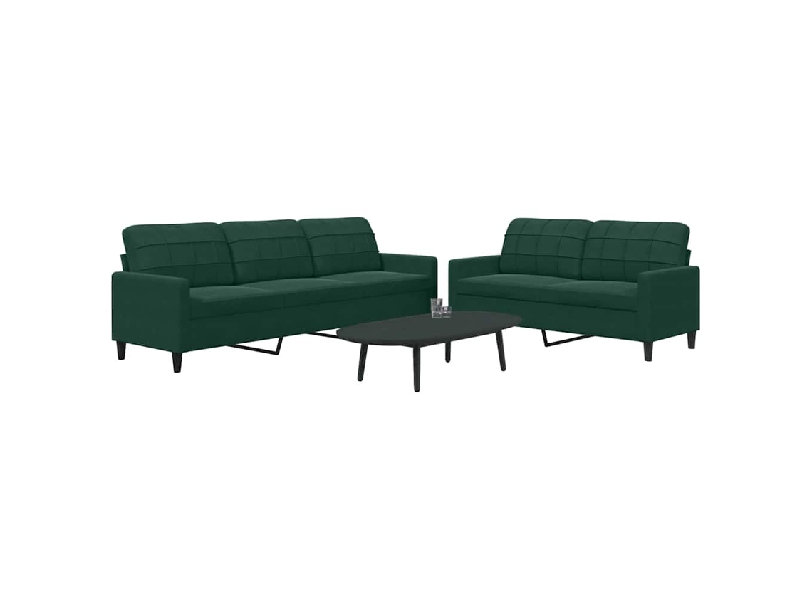 Vidaxl 2 Pcs Conjunto De Sofás Com Almofadões Veludo Verde-escuro