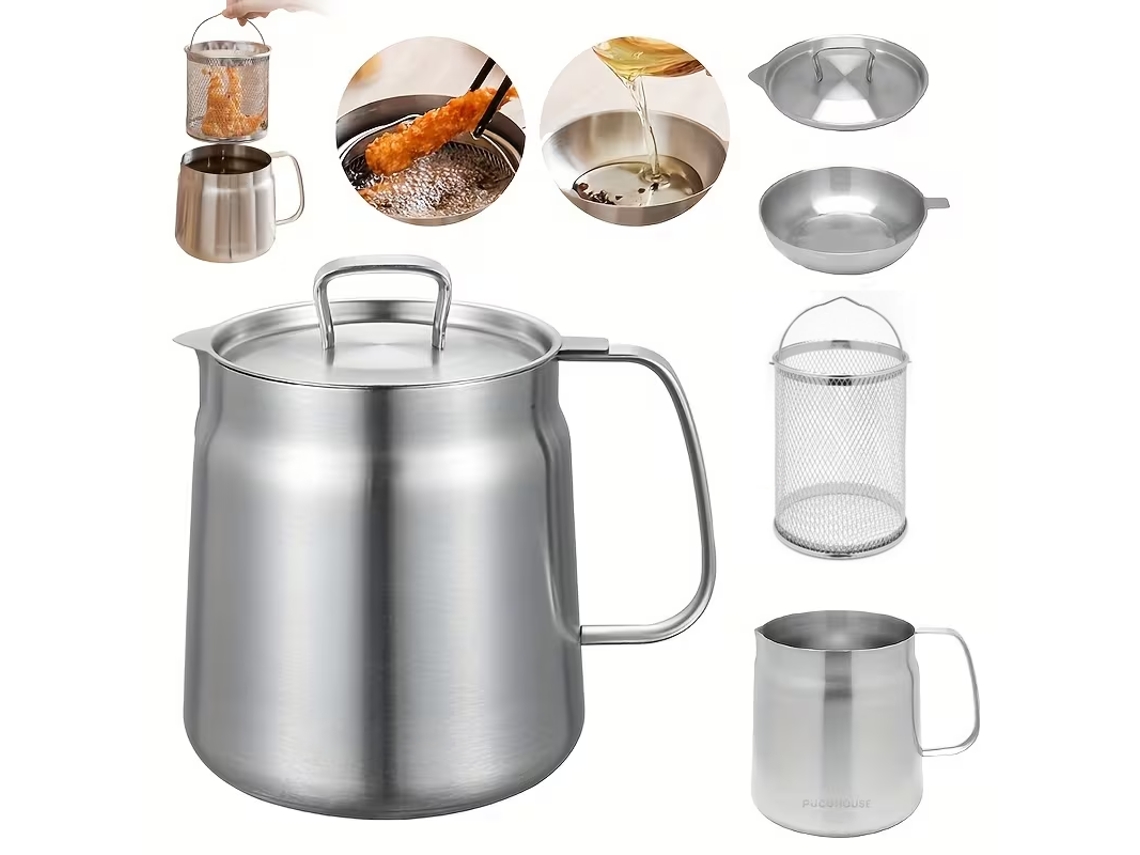Kitipree Panela Filtro Óleo Aço Inoxidável 304 2l Grau Alimentício Frituras Despejos Malha Fina Fogão