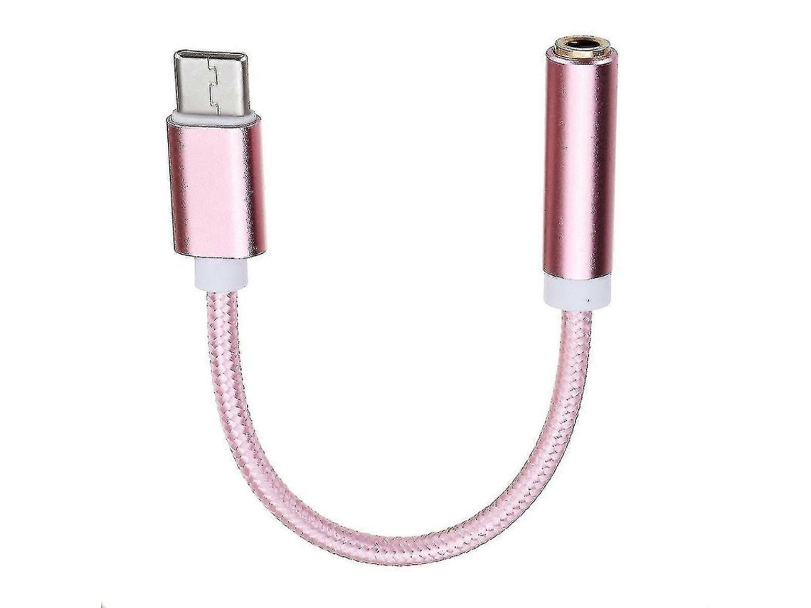 Adaptador de Cabo para Fone de Ouvido Digital 3.5mm Macho para Fêmea, Rosa, com Conector Type C, Leve, 14cm