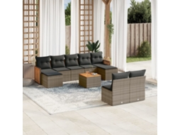 10 Pcs Conjunto Sofás De Jardim C/ Almofadões Vime Pe Cinza Dkd Home Decor