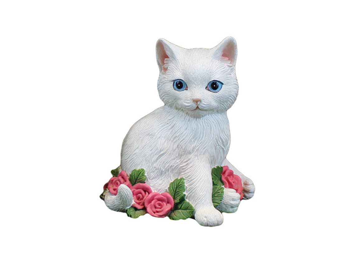 Estátua de Gato em Resina Branca para Jardim LAXISCREED