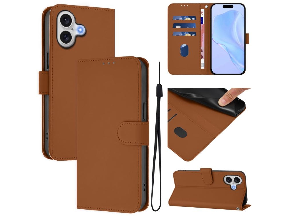 Capa De Couro Sintético Para Iphone 17 - Toque Suave - Cor Sólida - Com Cordão