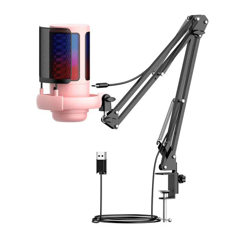 Microfone com Botões Rgb, Condensador Usb MDUG (usb rosa)