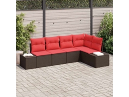 Vidaxl Conjunto De Sofá De Jardim 5 Unid. Marrom E Vermelho Vime Pe