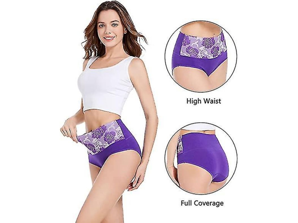 Conjunto de 8 calcinhas femininas de algodão com alta compressão abdominal e estampa jacquard de rosas, modelo 2026.