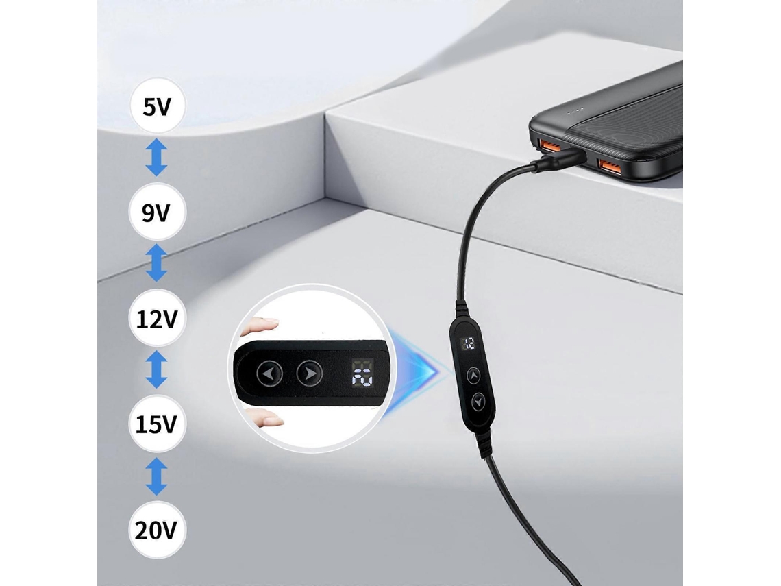 Cabo Usb-c Para Dc5521 Com Pontas Opcionais, Saída 5-20v, Versão Simples