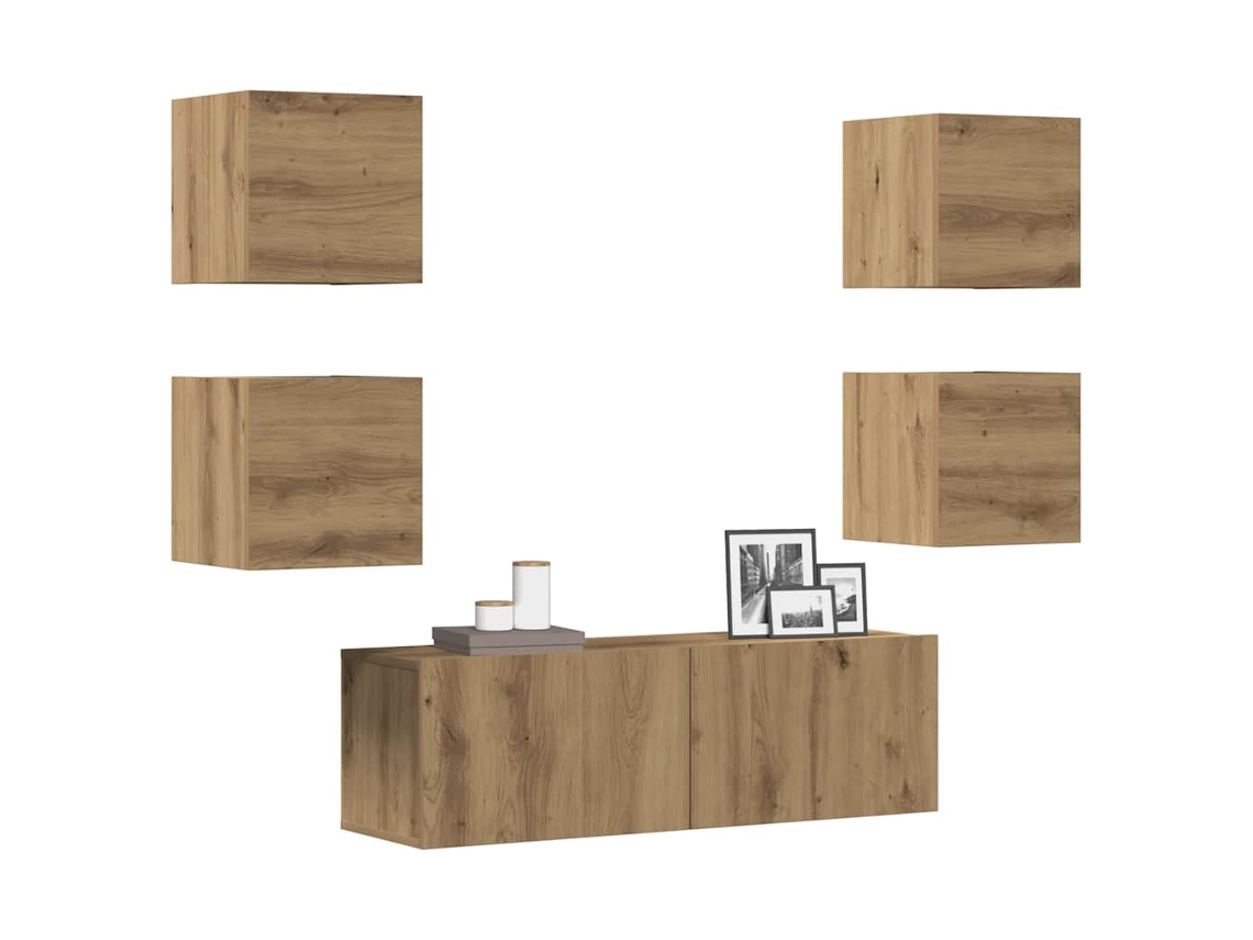 Vidaxl Conjunto de Armário Tv Parede 5 Pcs Madeira Carvalho Artisiano