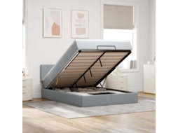 Cama Otomana Com Colchão 140x190 Cm Tecido Cinzento Claro