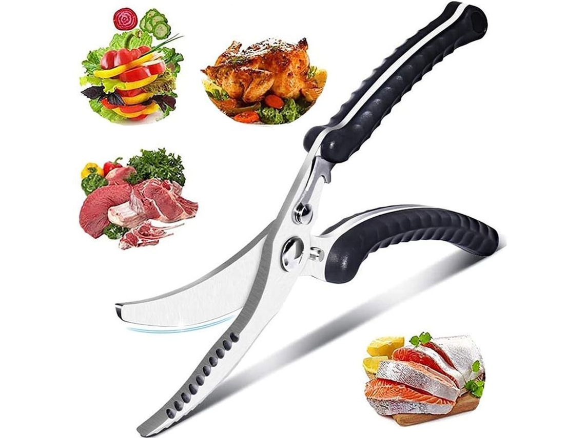 Tesoura de cozinha Rebe em aço inoxidável com cabo antiderrapante para cortar frango, ossos, peixe, carne e legumes.