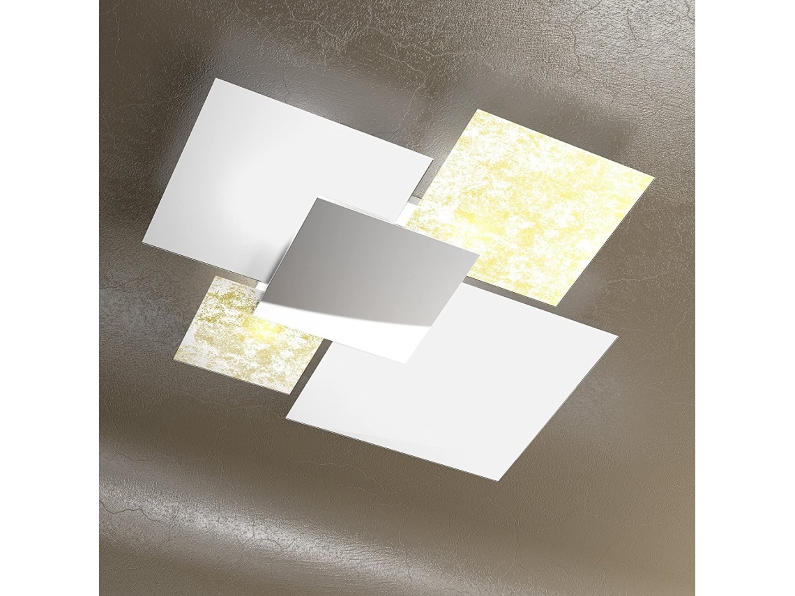 Candeeiro de Teto Moderno 1088/90-Fo Vidro Branco e Folha de Ouro 4Xe27 TOP-LIGHT