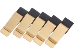 Conjunto Operitacx de 5 prendedores para canetas em couro sintético e latão. Organização multifuncional e estilo elegante.