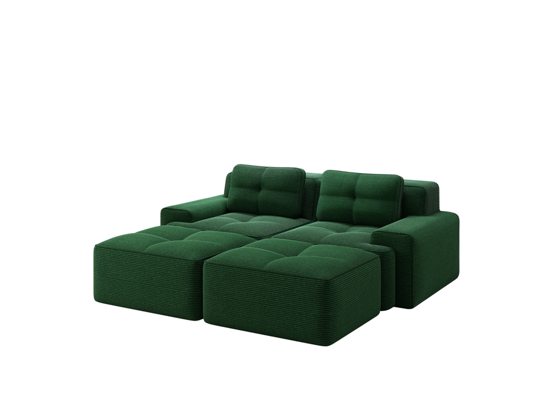 Sofá Modular Cloud em U, com Pufe em Veludo Cotelê Verde, sem Montagem PAPRIKA SHOP