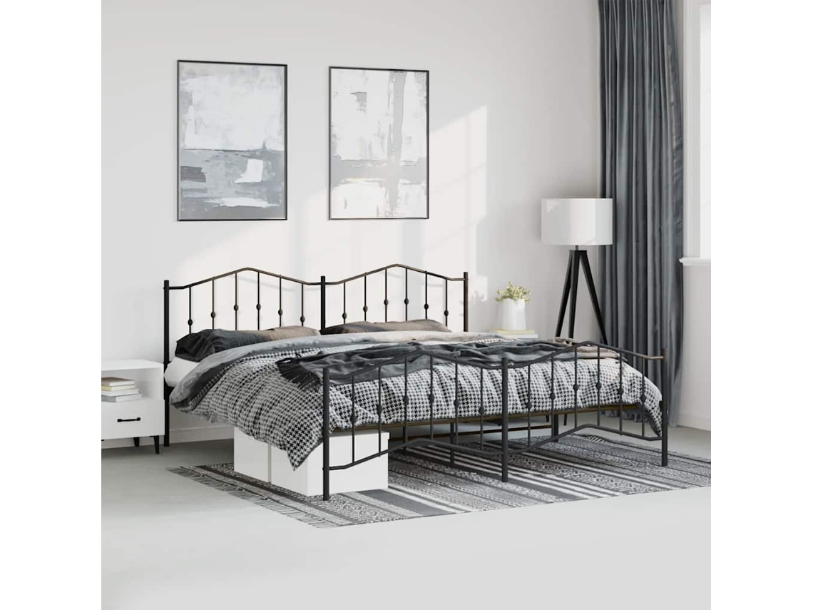 Vidaxl Estrutura De Cama Com Cabeceira E Pés 193x203 Cm Metal Preto