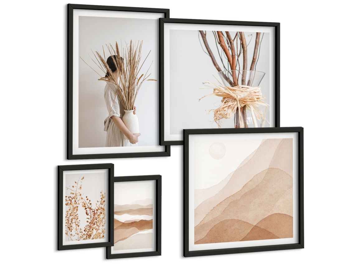 Pinturas Murais Modernas Ponte, Floresta, Lago, Barcos, Montanhas Moldura Preta Imagens Para Um Quarto Infantil Espelharte (conjunto De 5 Imagens)