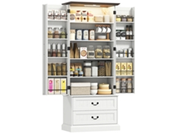 Aparador Alto da Cozinha S/MARCA com 2 portas, gavetas, prateleiras ajustáveis e LED sensor (76x39,5x183cm)
