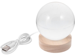 Luminária Noturna De Cristal Led Com Base Madeira Alimentada Por Usb