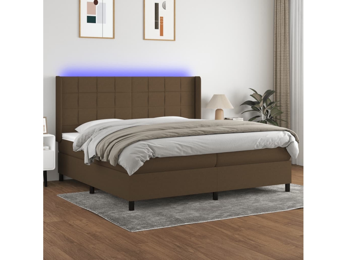 Vidaxl Cama Box Spring C/ Colchão/led 200x200cm Tecido Castanho-escuro
