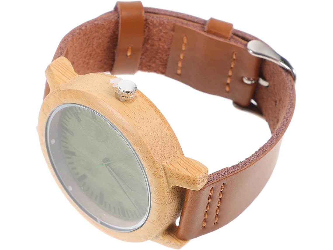 Relógio De Pulso Masculino Em Bambu Natural E Couro Genuíno, Estilo Vintage Casual.