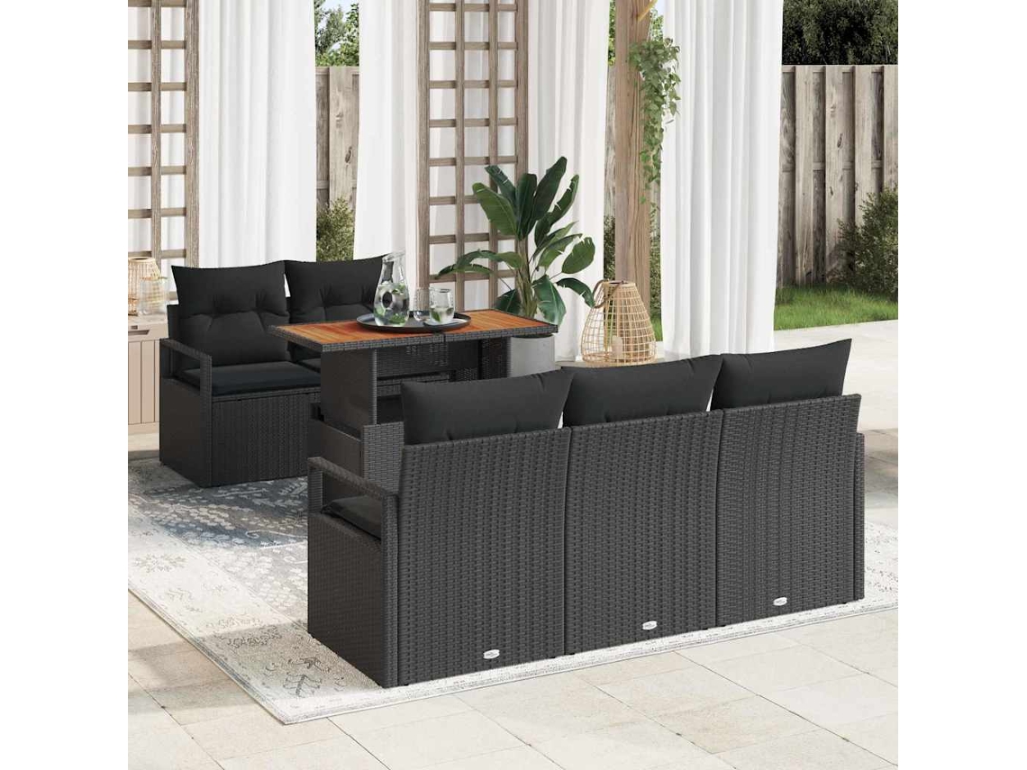Vidaxl Conjunto De Sofá De Jardim 6 Unid. Preto Rattan Sintético