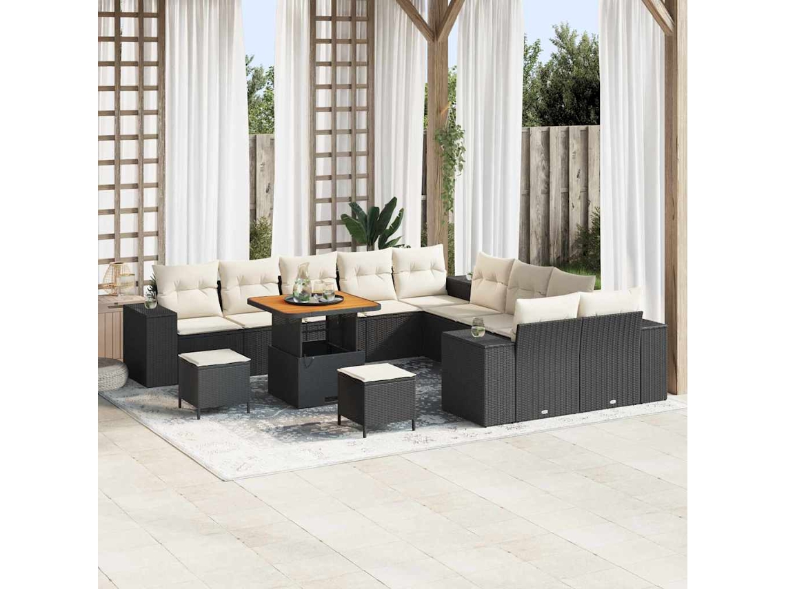 Vidaxl Conjunto De Sofá De Jardim 13 Unid. Preto Vime Pe