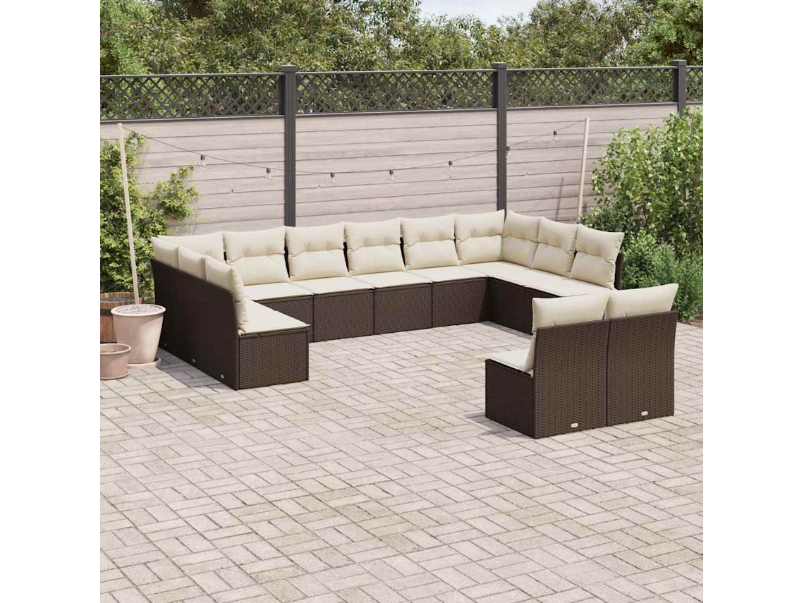 Vidaxl 12 Pcs Conjunto De Sofás Jardim Com Almofadões Vime Pe Castanho