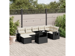 Vidaxl 8 Pcs Conjunto Sofás De Jardim Com Almofadões Vime Pe Preto