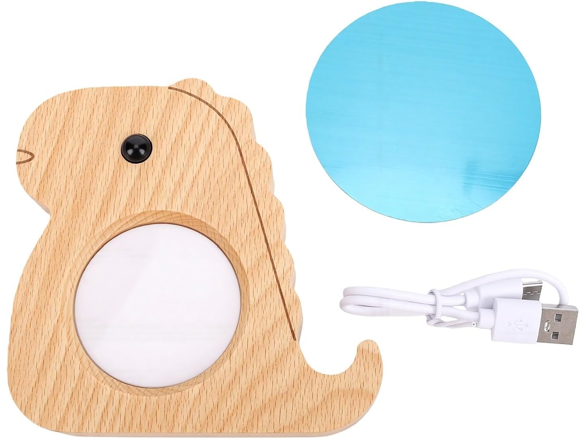 Relógio de mesa com luz noturna Madeira, sensor de movimento, LED branco