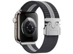 Bracelete para Apple Watch 46/49/45/44mm Nylon Trançado com Fecho de Paraquedas Cinza e Branco XIAOMOYU