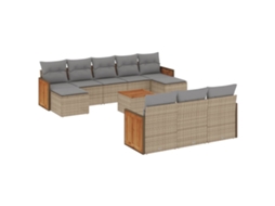 Conjunto de 11 Sofás de Jardim com Almofadões Vime Pe Bege MAISON EXCLUSIVE