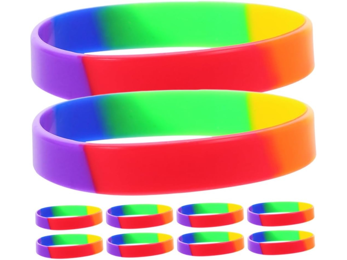 42 pulseiras de silicone confortáveis e elásticas com estampas de arco-íris para decoração de festivais do Orgulho LGBT+