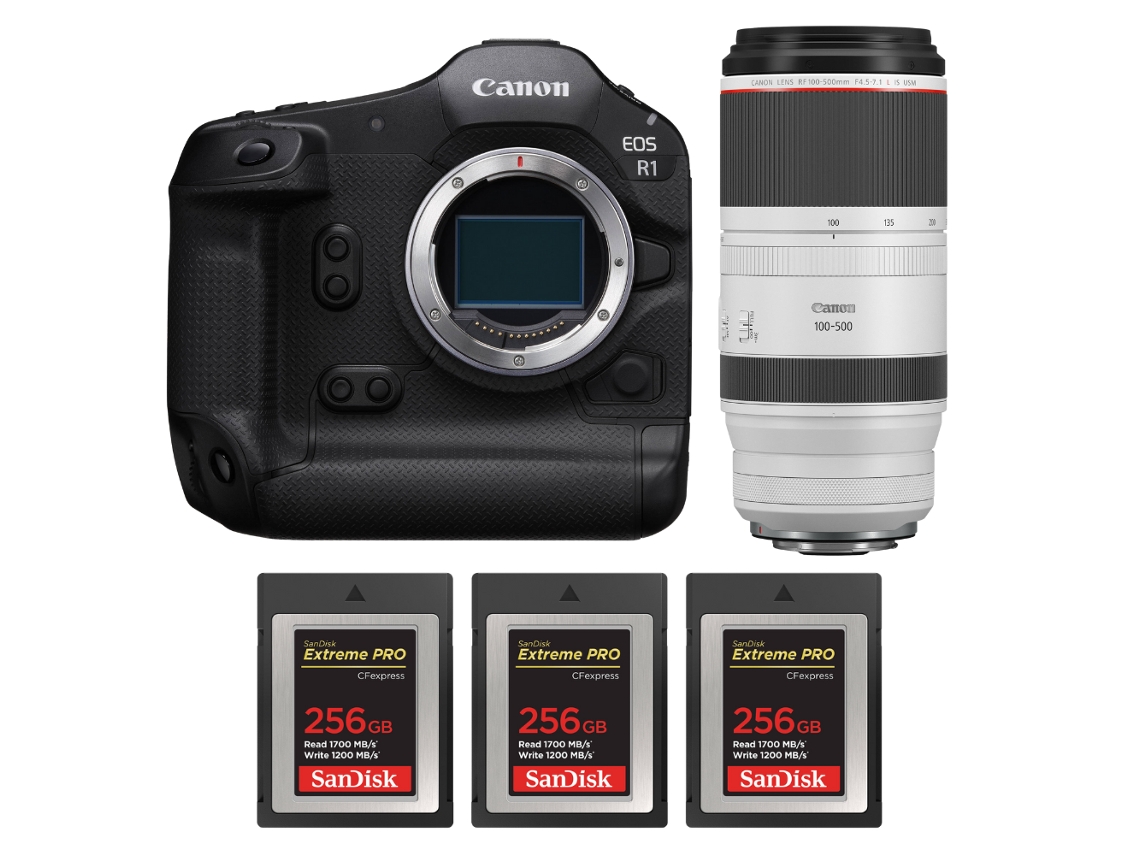 Eos R1 + Rf 100 500mm F/4.5 7.1 L Is Usm + 3 Sandisk 256gb Extreme Pro Cfexpress Type B + Ebook “20 Dicas para Fotos Que Impressionam” CANON