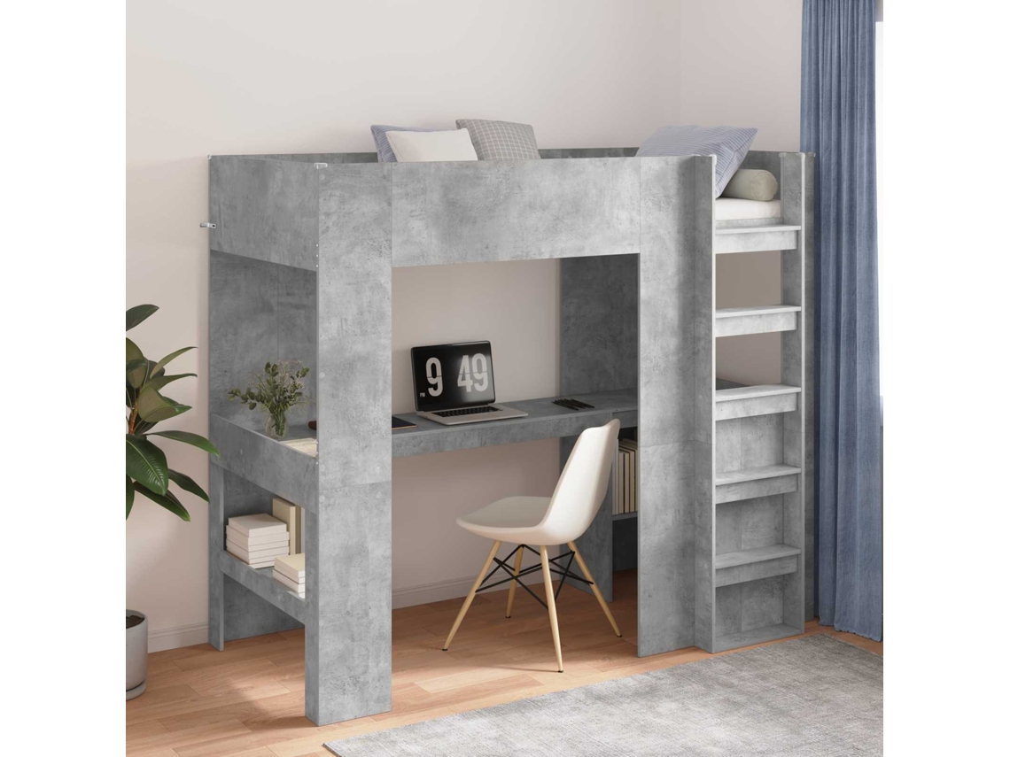 Vidaxl Estrutura de Cama Loft com Mesa Cinzento 80 X 200 Cm