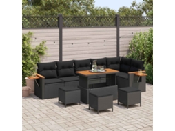 Vidaxl Conjunto De Sofá De Jardim 10 Unid. Preto Vime Pe