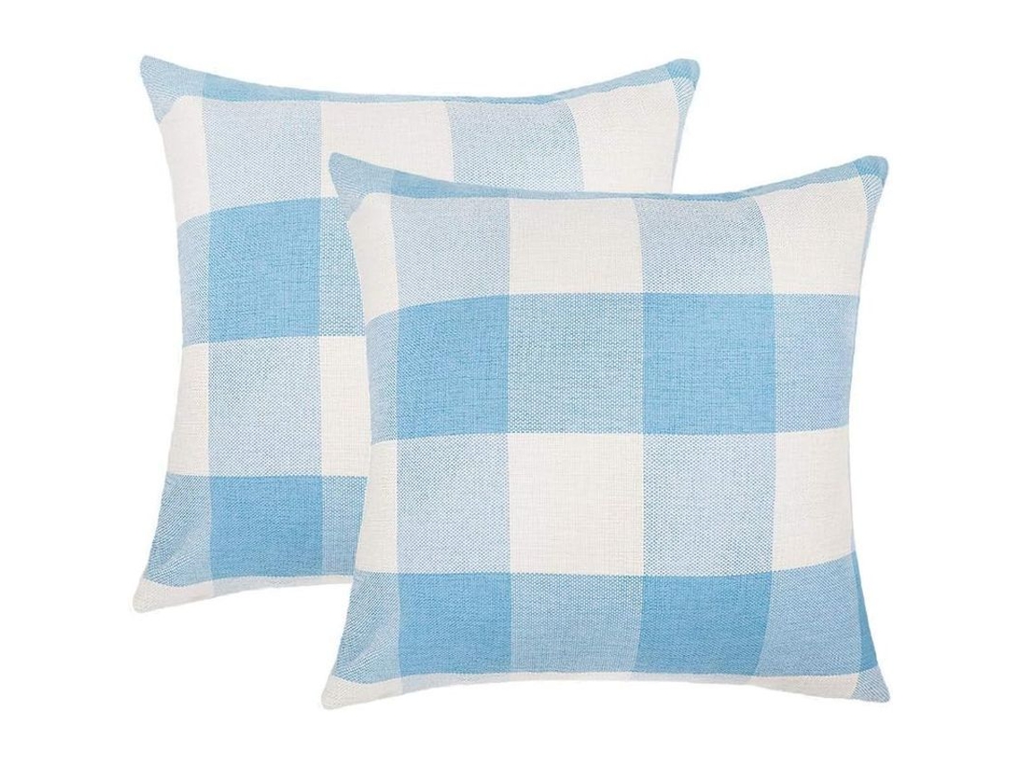 2026 2 Capas de Almofada Cuadradas Búfalo Rústico Tejido de Poliéster e Linho Azul Céu Branco 45x45cm Decoração de Verão Lar