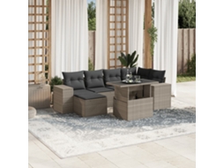 Vidaxl 7 Pcs Conj. Sofás Jardim Com Almofadões Vime Pe Cinzento-claro
