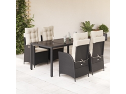 Vidaxl 5 Pcs Conjunto De Jantar P/ Jardim C/ Almofadões Vime Pe Preto
