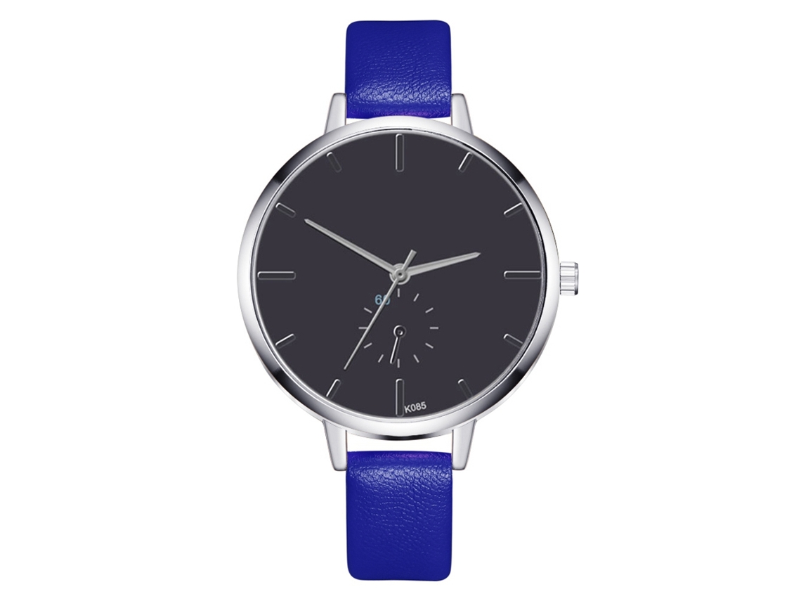 Relógio de Quartzo Feminino Estilo Vintage Simples com Pulseira de Couro Pu Azul