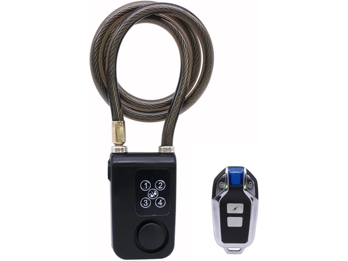 Cadeado Para Bicicleta Mengshen Com Controle Remoto , Alarme Antifurto Com Vibração, Cabo De 80 Cm, à Prova Dágua Ip55 Par Aquaforge (preto)