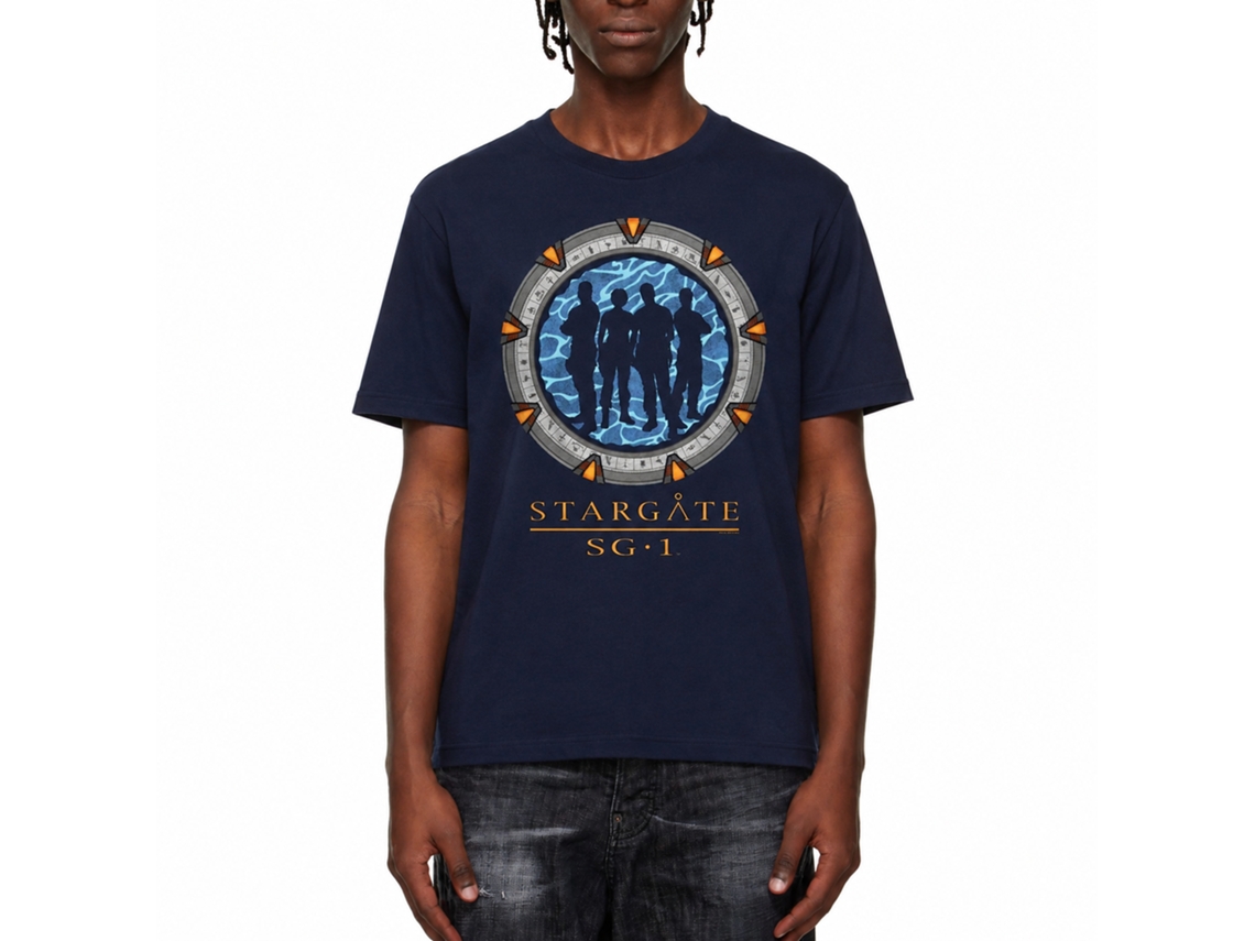 Rockinstone Stargate Silhouette Gate Navy Adult T-shirt Size:l