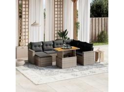 Vidaxl 8 Pcs Conjunto Sofás De Jardim C/ Almofadões Vime Pe Cinzento