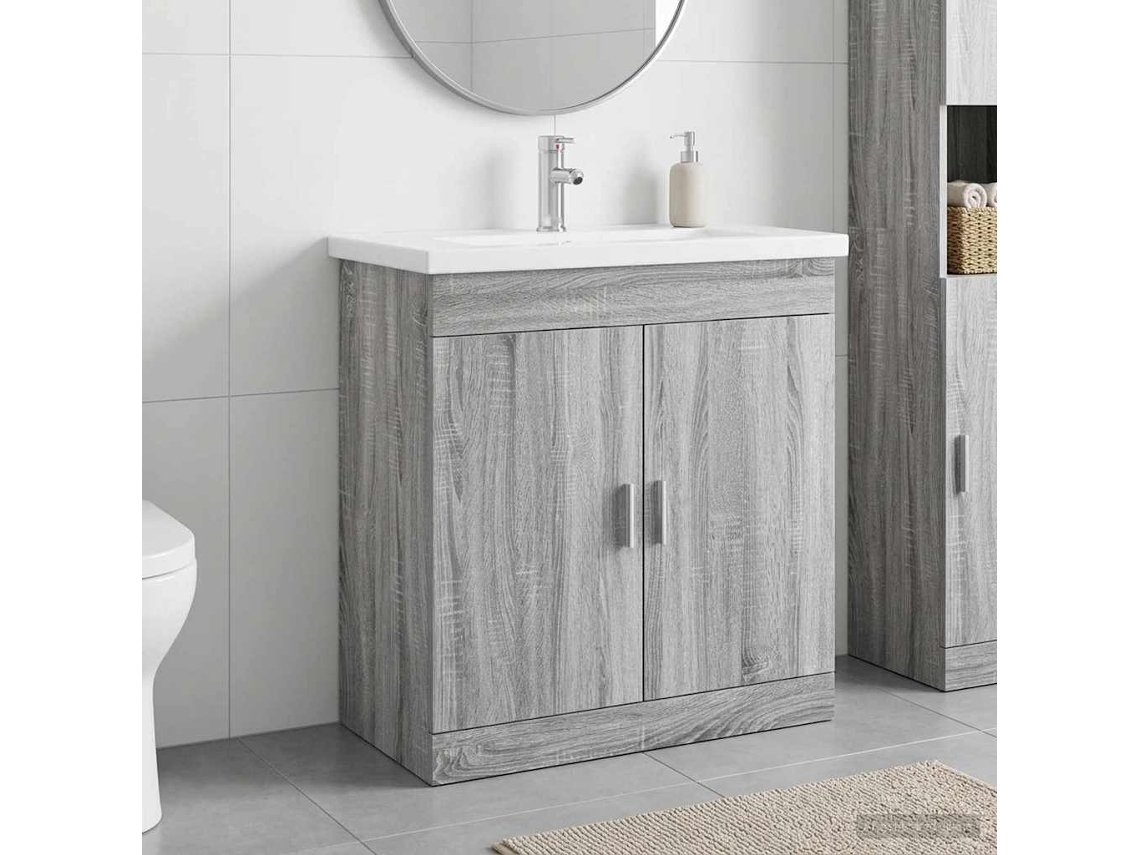 Vidaxl Conjunto De Móveis Para Banheiro Sonoma Cinzento