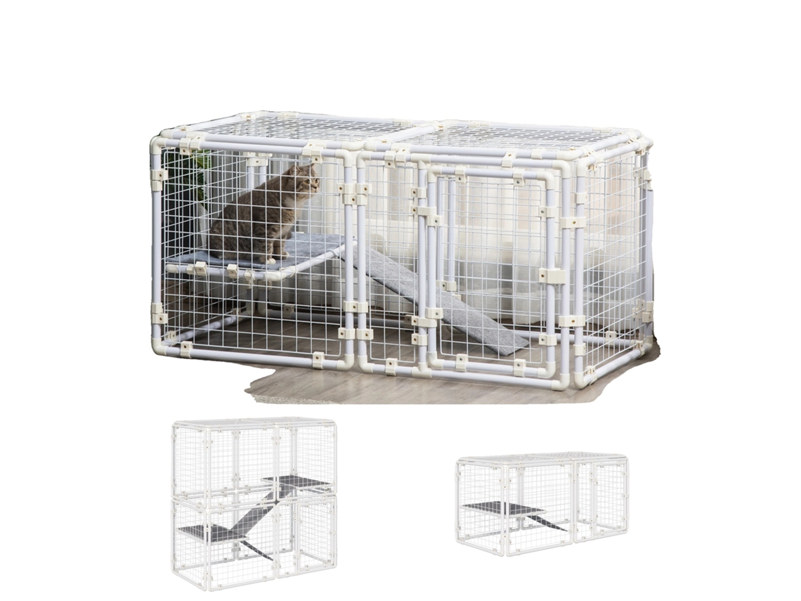 Cerca Para Animais De Estimação, Montagem Fácil, Material Durável, Branco, 143x74x140 Cm (16 Painéis)