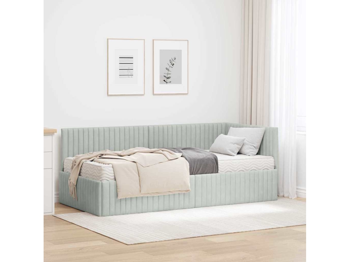 Vidaxl Estrutura De Cama De Canto Com Colchão 2 Unid. Cinzento-claro