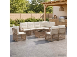Vidaxl Conjunto De Sofá De Jardim 9 Unid. Bege Vime Pe