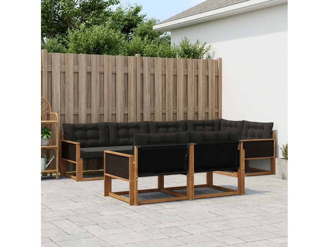 Vidaxl Conjunto De Sofás Para Exterior 7 Unid. Natural E Preto
