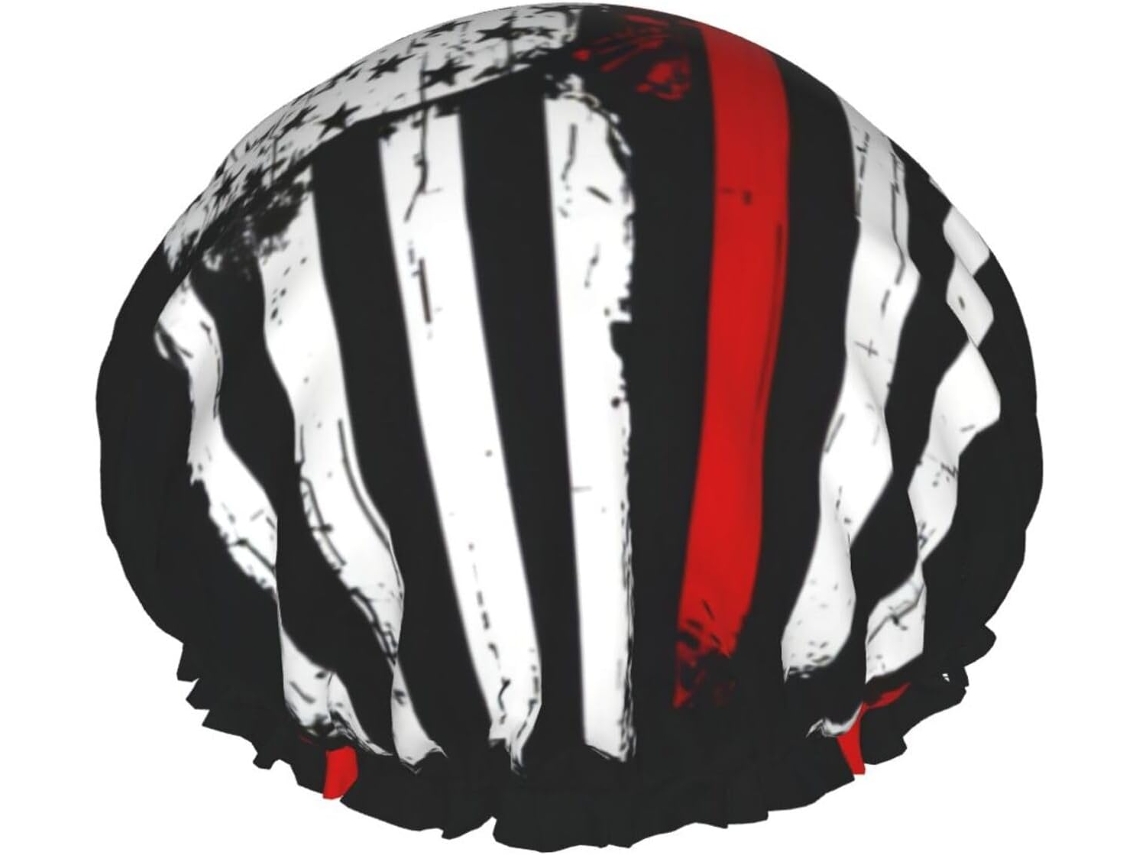 Touca De Banho Reutilizável Com Estampa Da Bandeira Americana E Bombeiros, Dupla Camada, Item Essencial Para Viagens
