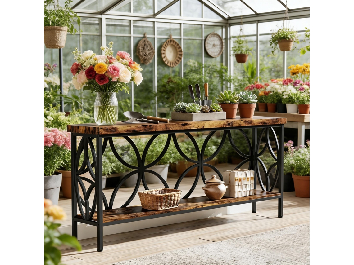 Mesa De Sala Estilo Industrial, 2 Níveis Para Sofá E Estante