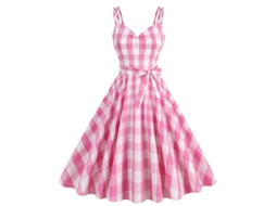 Roupas de Natal Vintage Barbie Rosa Xadrez Feminino Vestido M